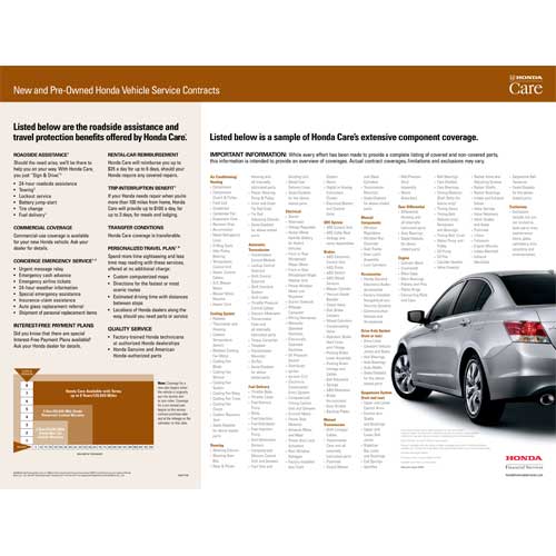 Honda Care documents, Brochures, contracts, application