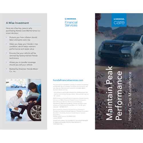 Honda Care documents, Brochures, contracts, application